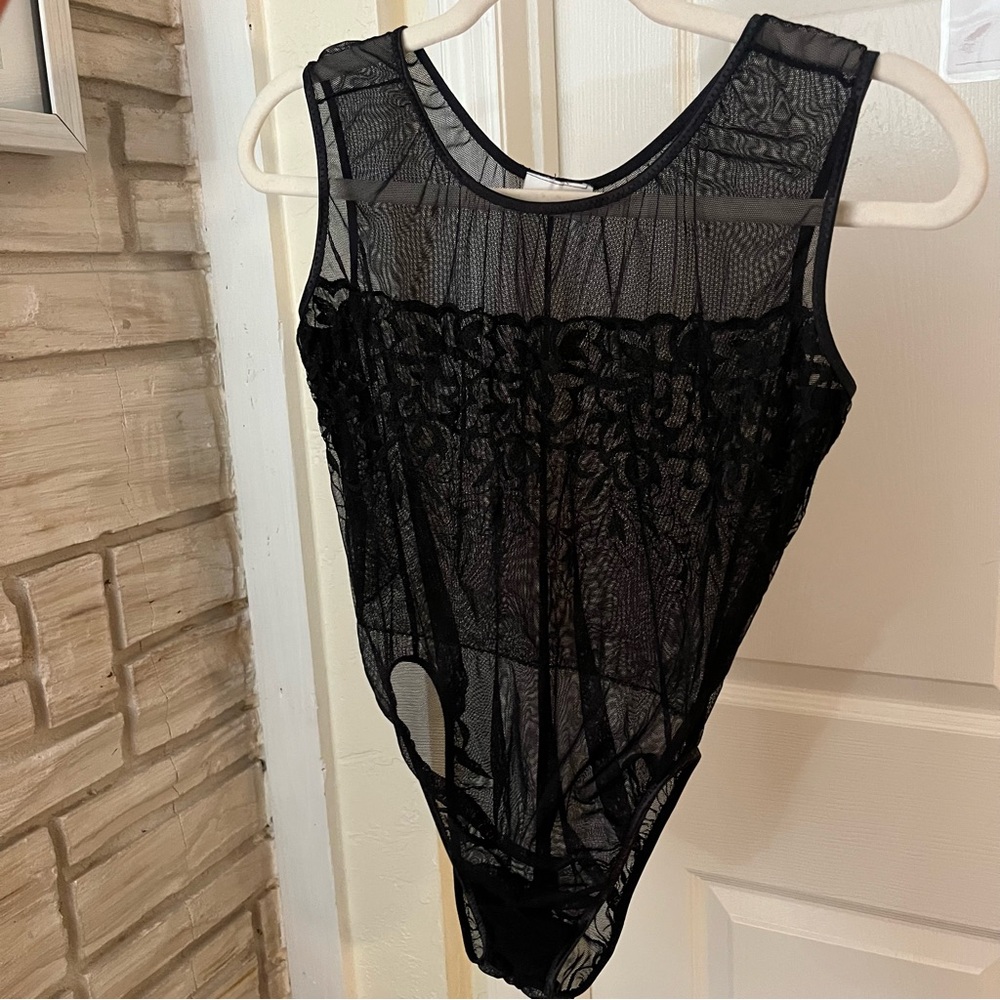 Vintage Black Sheer Lace Bodysuit S Carol Malony
